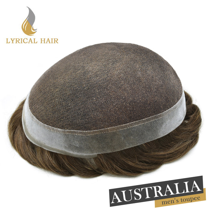LYRICAL HAIR Human Hairpiece French Lace Mens Toupee Poly Skin Around Mens Hair System |Brown