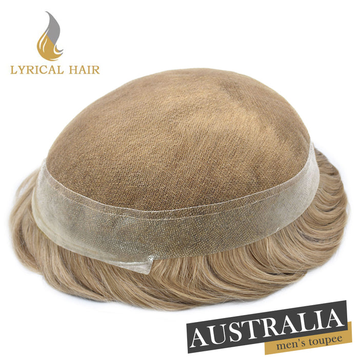 LYRICAL HAIR Human Hairpiece French Lace Mens Toupee Poly Skin Around Mens Hair System |Blond