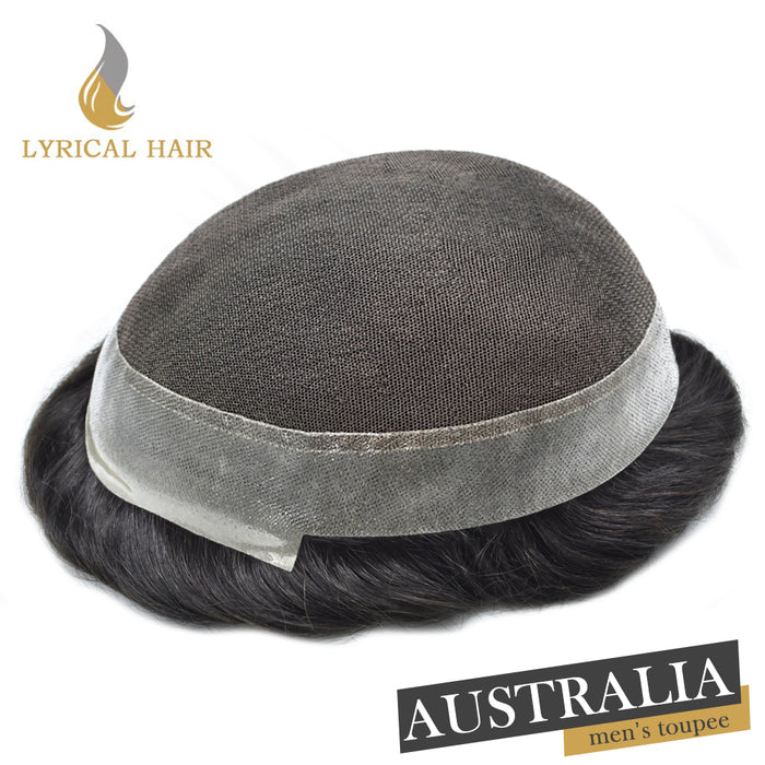 LYRICAL HAIR Human Hairpiece French Lace Mens Toupee Poly Skin Around Mens Hair System