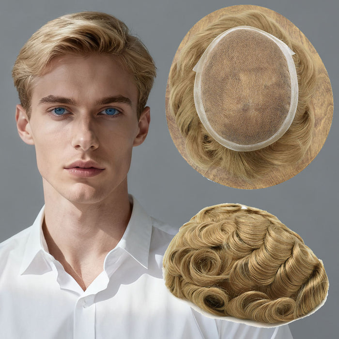 US Stock Human Hairpiece French Lace Mens Toupee Poly Skin Around Mens Hair System