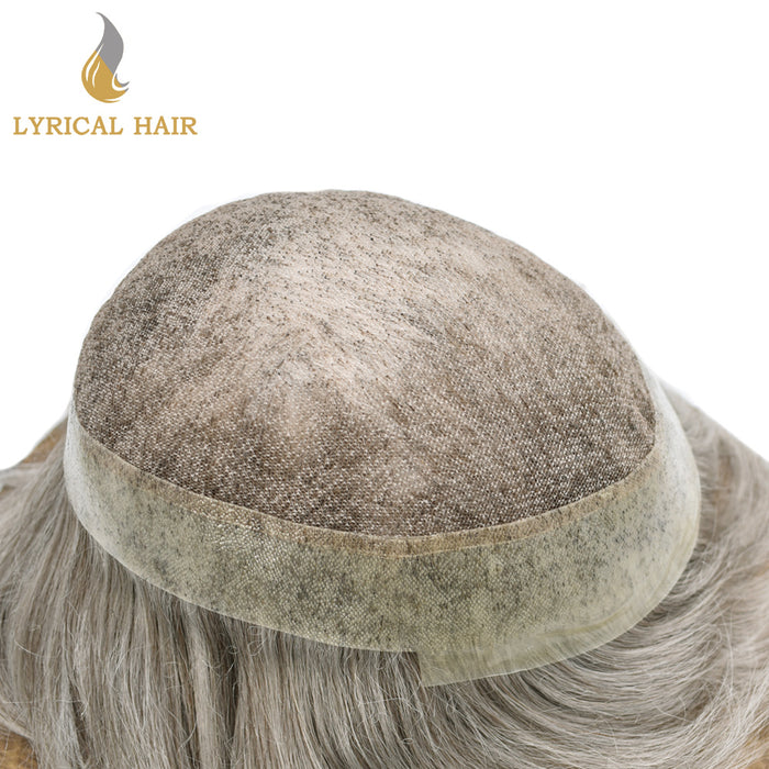 LYRICAL HAIR Human Hairpiece French Lace Mens Toupee Poly Skin Around Mens Hair System |Gray