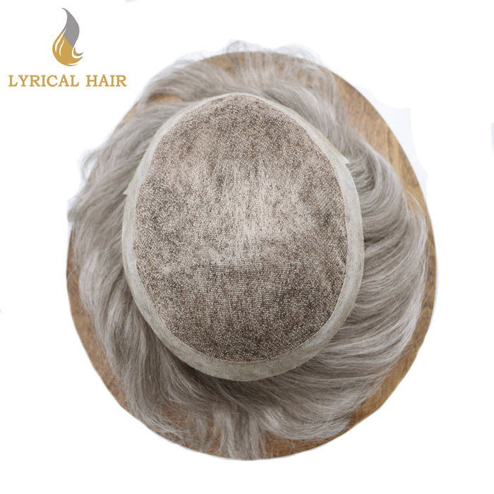 LYRICAL HAIR Human Hairpiece French Lace Mens Toupee Poly Skin Around Mens Hair System |Gray