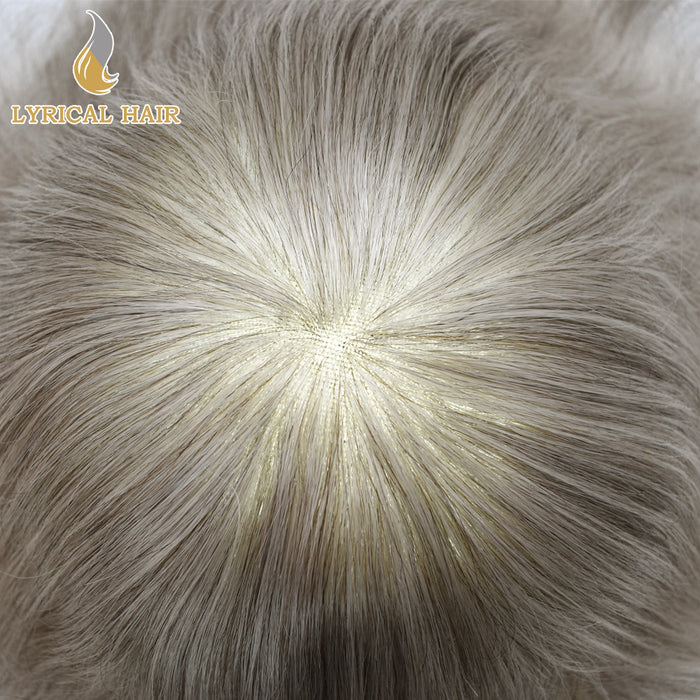 LYRICAL HAIR Human Hairpiece French Lace Mens Toupee Poly Skin Around Mens Hair System |Gray