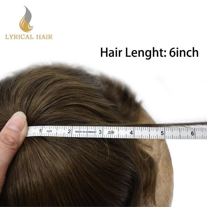 LYRICAL HAIR US Stock Human Hairpiece French Lace Mens Toupee Poly Skin Around Mens Hair System
