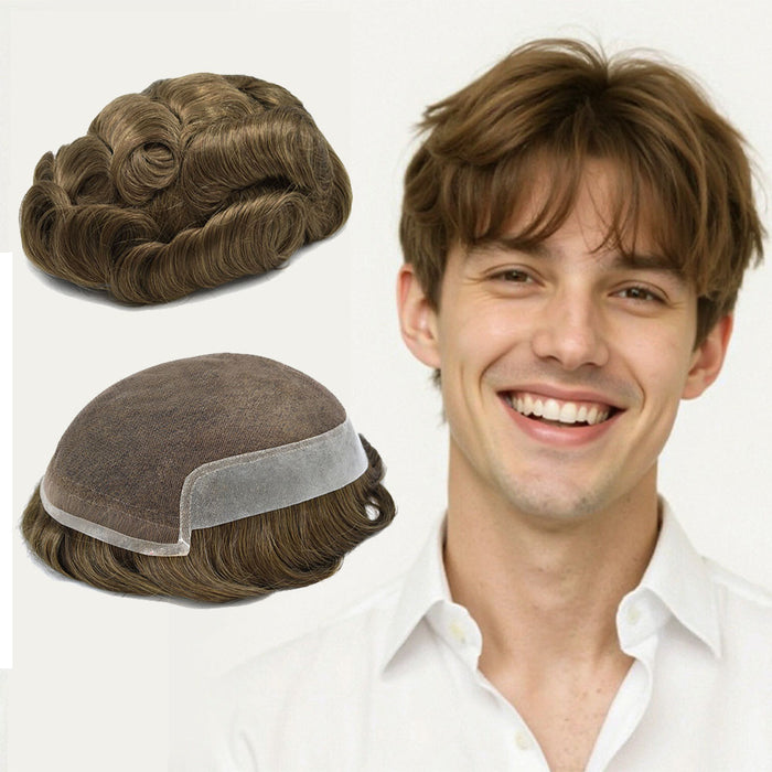 US Stock French Lace Front Mens Toupee Breathable Human Hairpiece