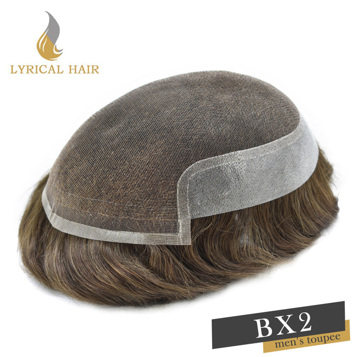 LYRICAL HAIR French Lace Front Mens Toupee Breathable Invisible Knots Human Hairpiece |Brown