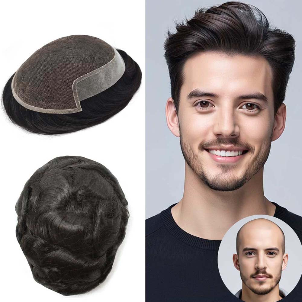 LYRICAL HAIR US Stock French Lace Front Mens Toupee Breathable Invisible Knots Human Hairpiece