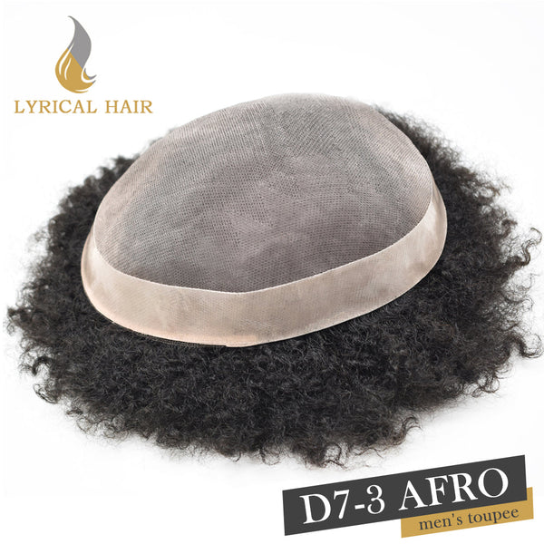 LYRICAL HAIR Afro Toupee For Black Men Fine Monofilament Men Wave Hair Unit Poly Coated Kinky Curly Hairpiece