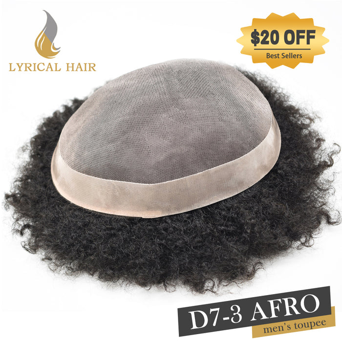 LYRICAL HAIR US STOCK Afro Toupee For Black Men Fine Monofilament Men Wave Hair Unit Poly Coated Kinky Curly Hairpiece