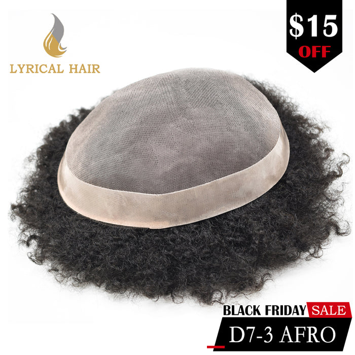 LYRICAL HAIR Afro Toupee For Black Men Fine Monofilament Men Wave Hair Unit Poly Coated Kinky Curly Hairpiece