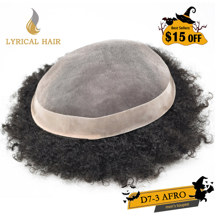 LYRICAL HAIR US STOCK Afro Toupee For Black Men Fine Monofilament Men Wave Hair Unit Poly Coated Kinky Curly Hairpiece