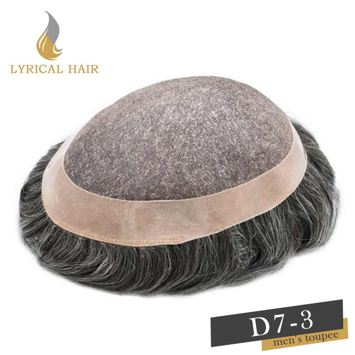 Lyricalhair Hair System for Mens Hair Piece Monofilament with PU Coated Toupee Folded Lace Front Natural Hairline Mens Toupee