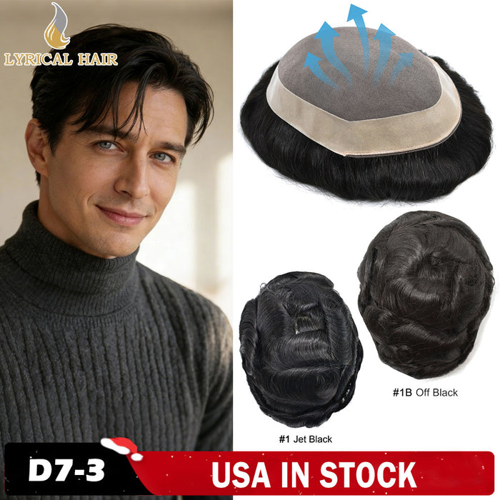 Hair System for Mens Hair Piece Black Hair Monofilament with PU Coating(NPU) Toupee Folded Lace Front Natural Hairline Mens Toupee