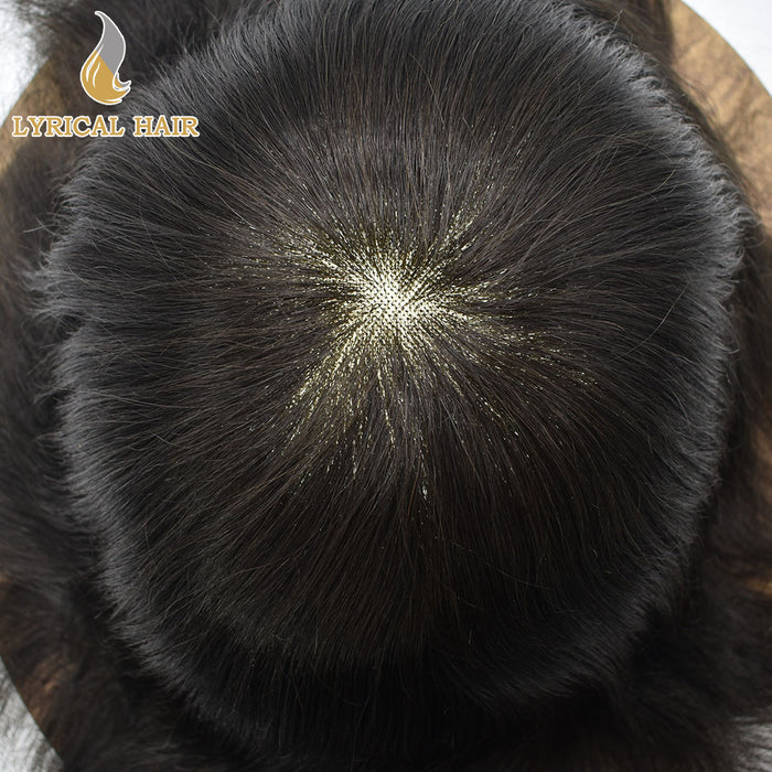 LYRICAL HAIR Hair System for Mens Hair Piece US STOCK Monofilament with PU Coating(NPU) Toupee Folded Lace Front Natural Hairline Mens Toupee|Black