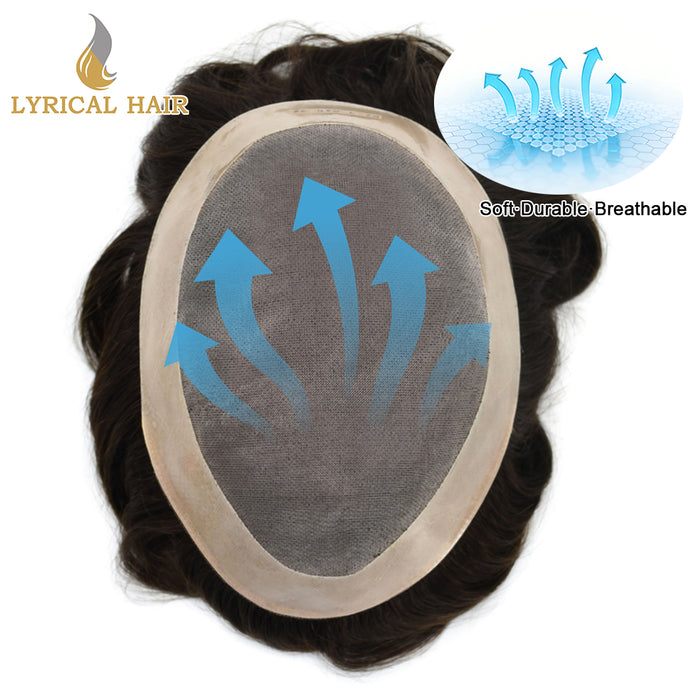 LYRICAL HAIR Hair System for Mens Hair Piece US STOCK Monofilament with PU Coating(NPU) Toupee Folded Lace Front Natural Hairline Mens Toupee|Black