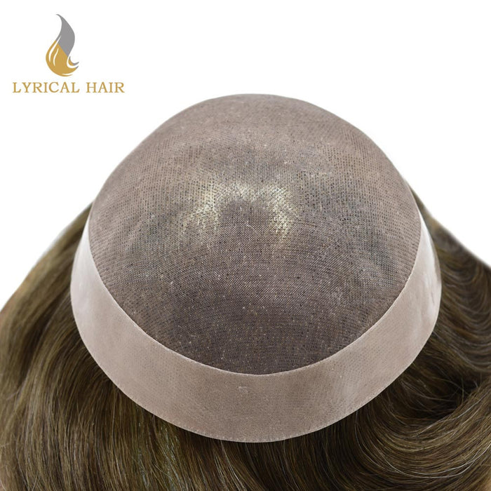 Hair System for Men Hair Piece Monofilament with PU Coated Toupee for Men Human Hair Mens Replacement Folded Lace Front Natural Hairline Mens Toupee