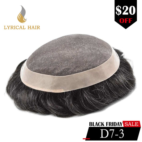 LYRICAL HAIR Hair System for Mens Hair Piece Monofilament with PU Coated Toupee Folded Lace Front Natural Hairline Mens Toupee