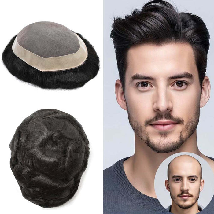 LYRICAL HAIR Hair System for Mens Hair Piece US STOCK Monofilament with PU Coating(NPU) Toupee Folded Lace Front Natural Hairline Mens Toupee