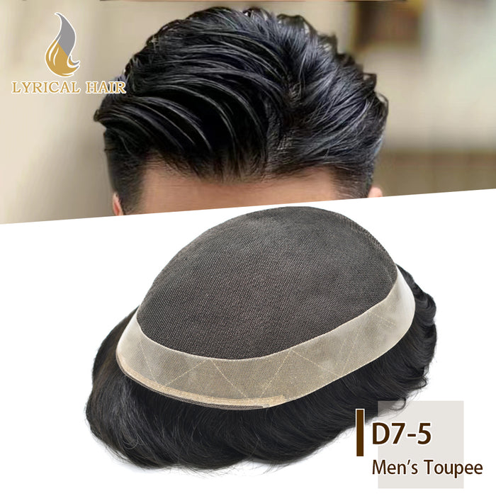 Mens Toupee Hair Replacement System for Men French Lace PU Coated Mens Hairpiece Center Lace Human Toupee for Men