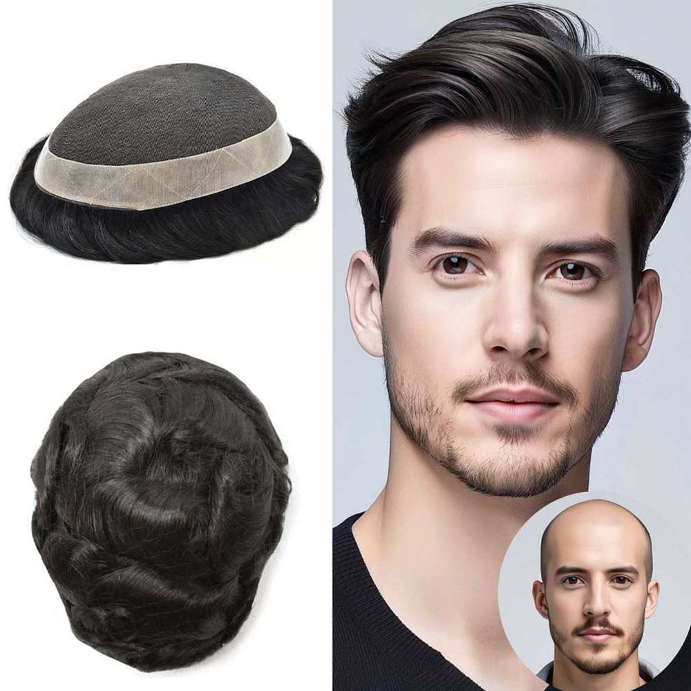 LYRICAL HAIR Mens Toupee Hair System French Lace PU Coated Mens Hairpiece Center Lace Human Toupee for Men