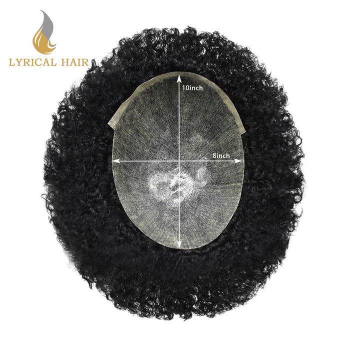 LYRICAL HAIR US Stock Afro Toupee for Black Men Full PU Curly Hair Unit For American African Men