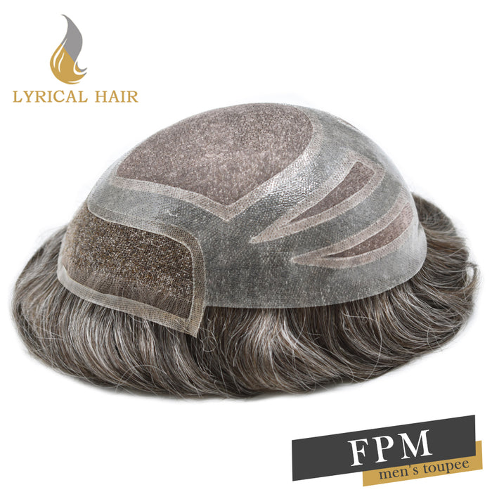 LYRICAL HAIR Fine Mono Poly Skin Mens Hair Pieces French Lace Front Men Toupee Hair Replacement System for Men |Gray