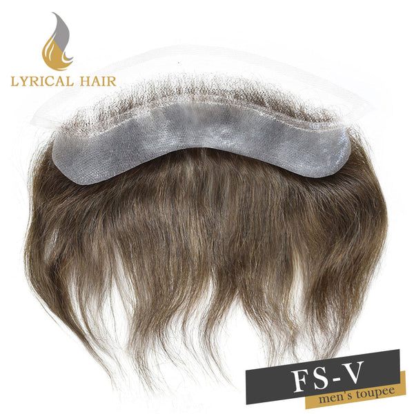 LYRICAL HAIR Human Hair Mens Frontal Hairpiece Forehead Hairline Toupee French Lace With PU Natural Hairline For Receding Hairline 4X18cm