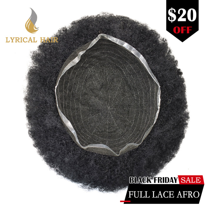 LYRICAL HAIR Afro Curly Toupee For Black Men Full French Lace Hair Units Mens Hairpieces