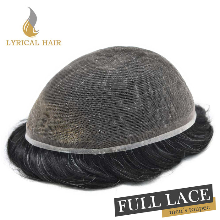 LYRICAL HAIR US STOCK Full French Lace Toupee for Men Hair System Bleached Knots Natural Hairline Mens Hair Piece|Black