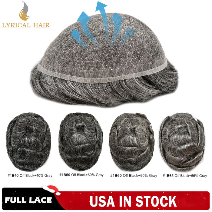 Full French Lace Toupee for Men 50% Grey Men Hair System Natural Hairline Mens Hair Piece