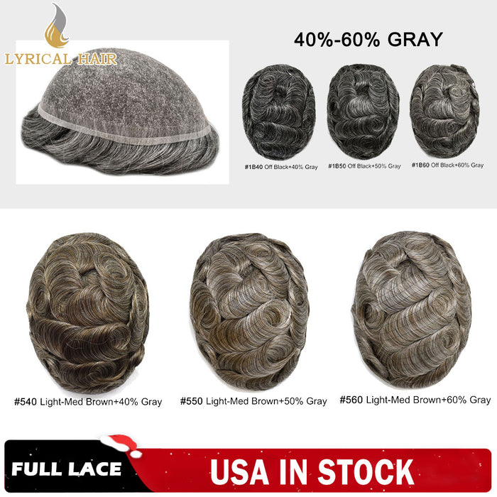 Full French Lace Toupee for Men 50% Grey Men Hair System Natural Hairline Mens Hair Piece