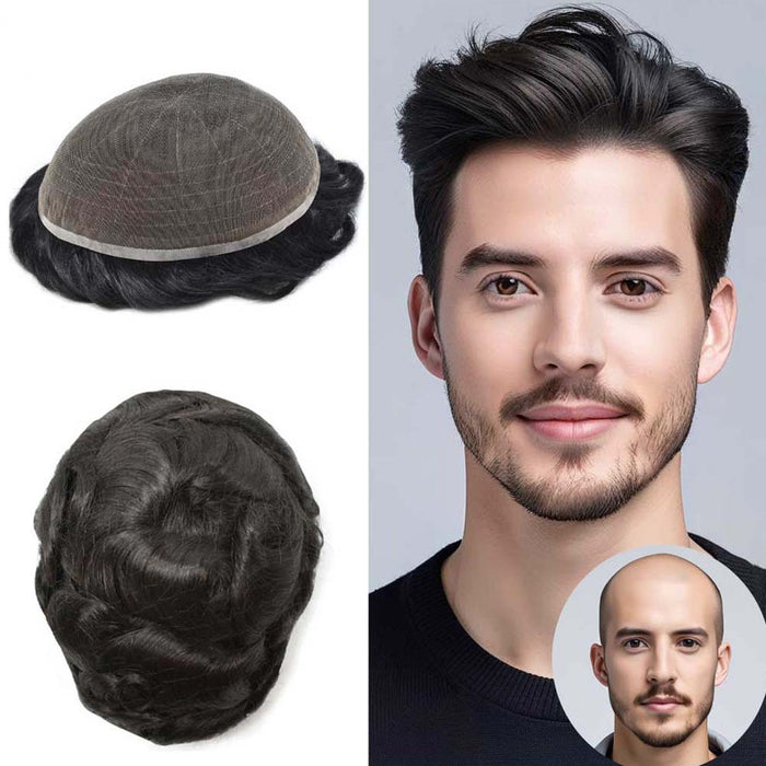 Full Korea Lace Mens Toupee Soft Human Hair Systems Natural Hairline Non Surgical Men Hair Piece