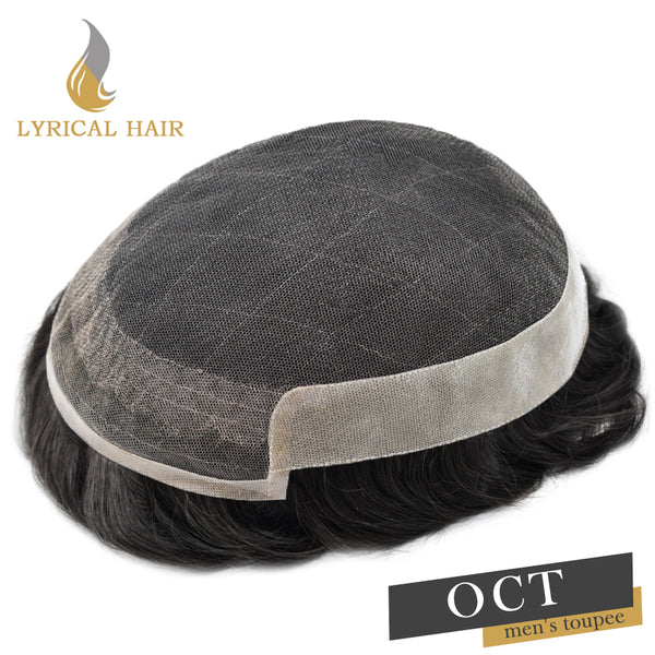 LYRICAL HAIR US Stock French Lace With Poly Coated Human Hair System For Men Natural Hairline Bleached  Knots Invisible Knots Toupee for Men  | Black