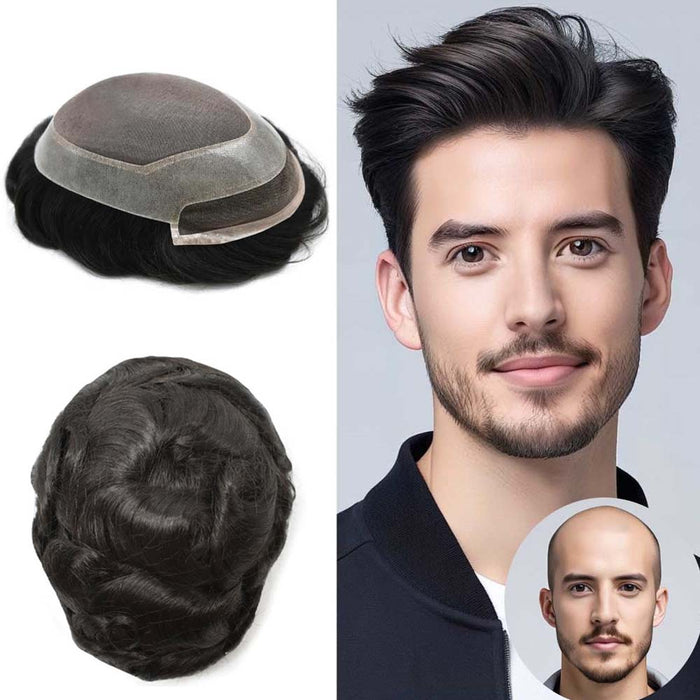 Men's Toupee Hair Pieces Durable Silk Fine Monofilament Hair Systems For Men