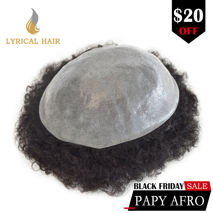 LYRICAL HAIR Hair Units for Black Men Thin Skin African American Men Full Poly Afro Curly Wave Mens Hairpieces