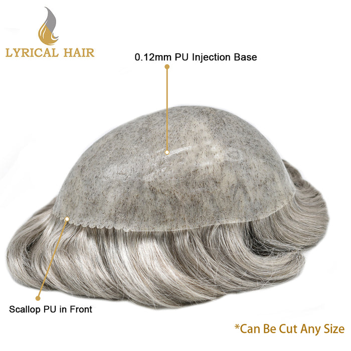 LYRICAL HAIR Men Hair System Full Poly 0.12mm Thickness Men Toupee Hairpieces |White