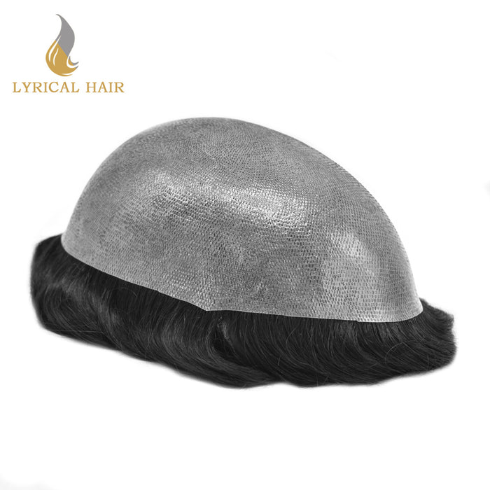 LYRICAL HAIR 0.10mm Thickness Durable Skin Hair System For Men 100% Hand Tied Woven Toupee for Men