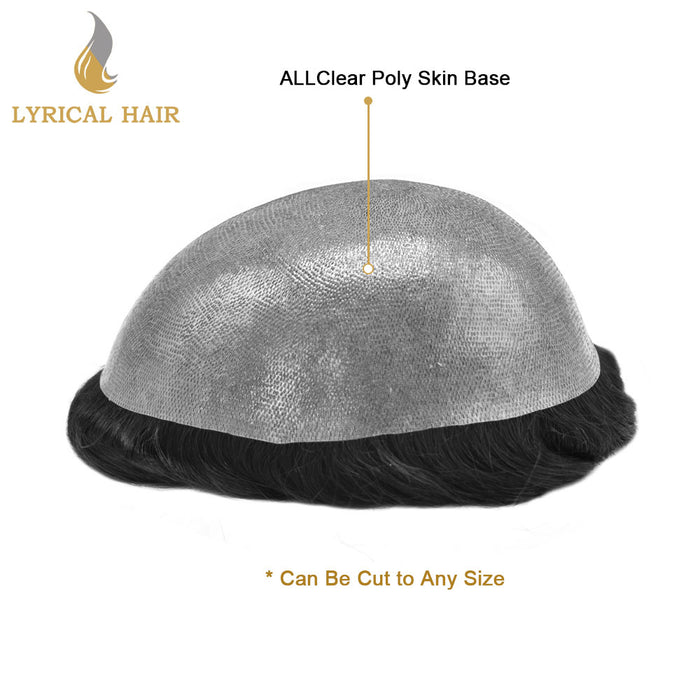 LYRICAL HAIR US Stock 0.10mm Thickness Durable Skin Knotted PU Human Hair System For Men 100% Hand Tied Woven Toupee for Men|Fast shipping USA