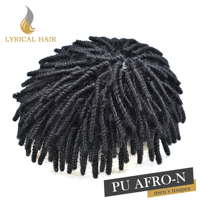 Lyricalhair Afro Curl Toupee For Black Men Crochet Braid African American Afro Wavy Men Toupee Hairpieces Full Poly Thin Skin Mens Hair System