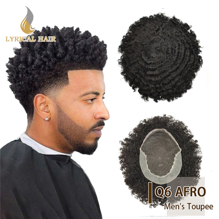 Lyricalhair Afro Curly French Lace Front Hairpiece for Black Men Weave Hair Unit