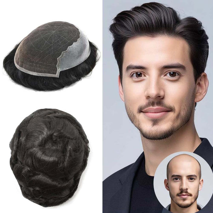LYRICAL HAIR French Lace With PU Hair System For Men Natural Hairline Bleached  Knots Toupee for Men