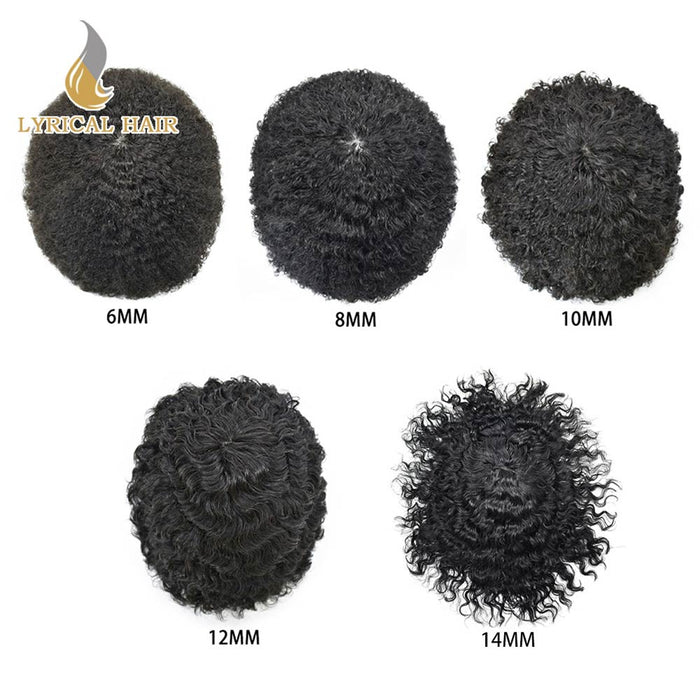 LYRICAL HAIR US Stock Afro Toupee for Black Men Full PU Curly Hair Unit For American African Men