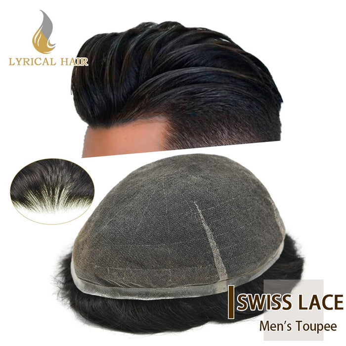 Mens Toupee Full Swiss Lace Hair Replacement System for Men Blenched Knots Mens Hairpieces Natural hairline Toupee for Men