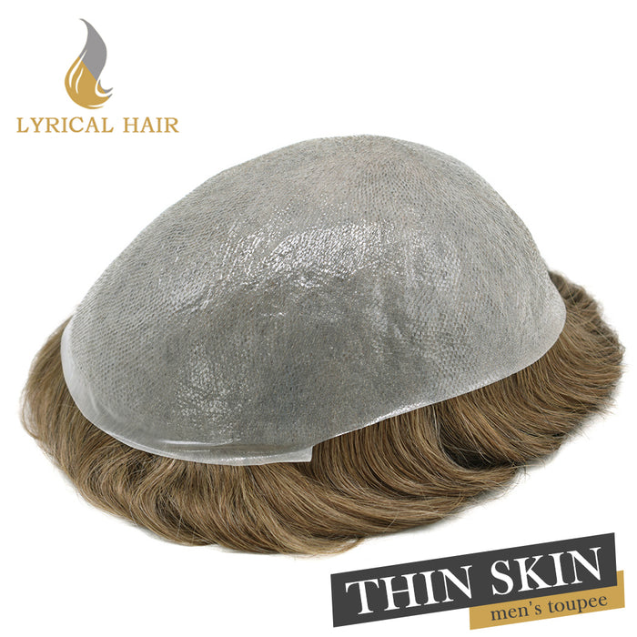 LYRICAL HAIR Mens Toupee 0.06mm Ultra Thin Skin Hair Replacement System for Men V-Looped Knots Mens Hairpieces Natural Hairline Toupee for Men |Blond