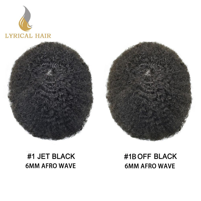 Lyricalhair Afro Men Hair System French Lace with Injected PU Skin Non Surgical Mens Toupee for African American Mens Hair Piece