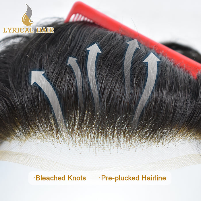 LYRICAL HAIR Mens Toupee Hair Pieces Durable Silk Fine Monofilament Hair Systems For Men