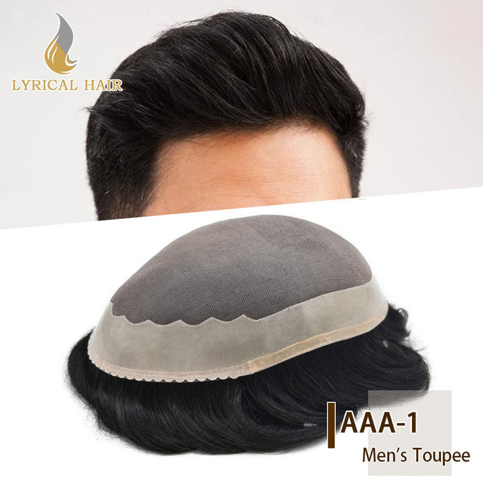 LYRICAL HAIR US STOCK Men Toupee Fine Monofliament Durable Mens Hair System Human Hair Mens Hairpiece