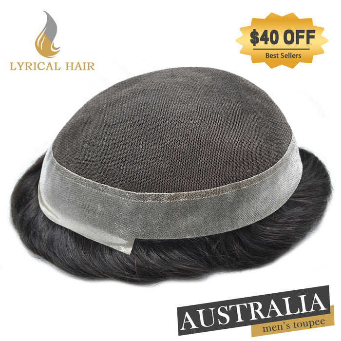 LYRICAL HAIR US Stock Human Hairpiece French Lace Mens Toupee Poly Skin Around Mens Hair System
