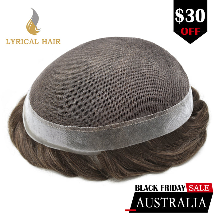 LYRICAL HAIR Human Hairpiece French Lace Mens Toupee Poly Skin Around Mens Hair System