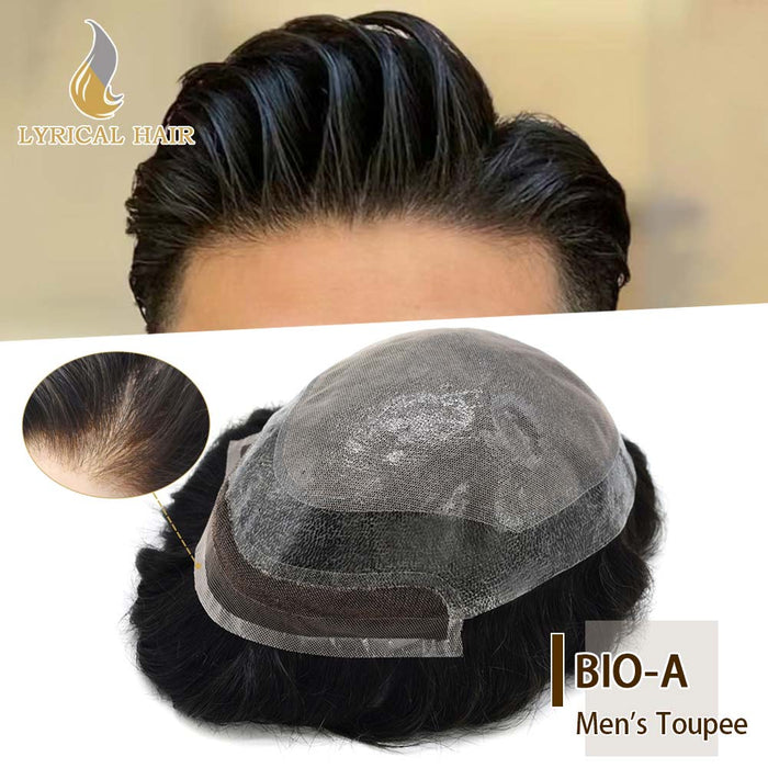 Lace Front Skin Mens Toupee Top Skin PU Injected Mens Hairpieces Bleached Invisible Knots Hair Replacement Initation Lace